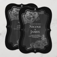 Preto Cinza Prata Vintage Glam Floral Elegante