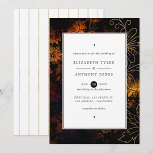 Convite Preto, Cobre e Dourado Casamento Vintage Damask