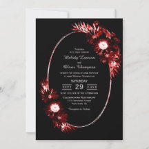 Preto com Casamento Floral Vermelho Burgundy