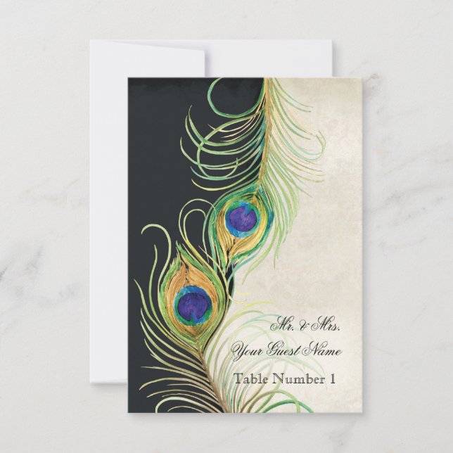 Convite preto com penas Audrey Jeanne Peacock em d (Frente)