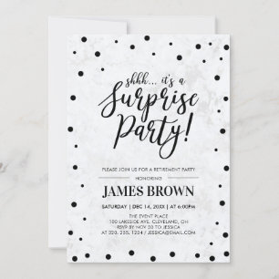 Convite Preto, Confetti e Marble Surprise Retirement Party