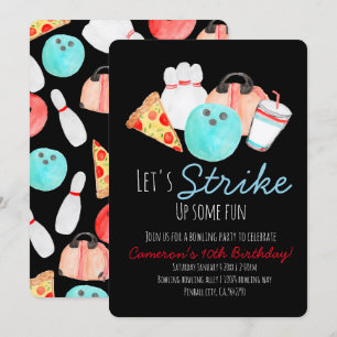 Convite preto convite de aniversário boliche