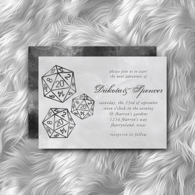 Convite Preto D20 - Crit | RPG Tabletop Fantasy Dice Weds (Criador carregado)