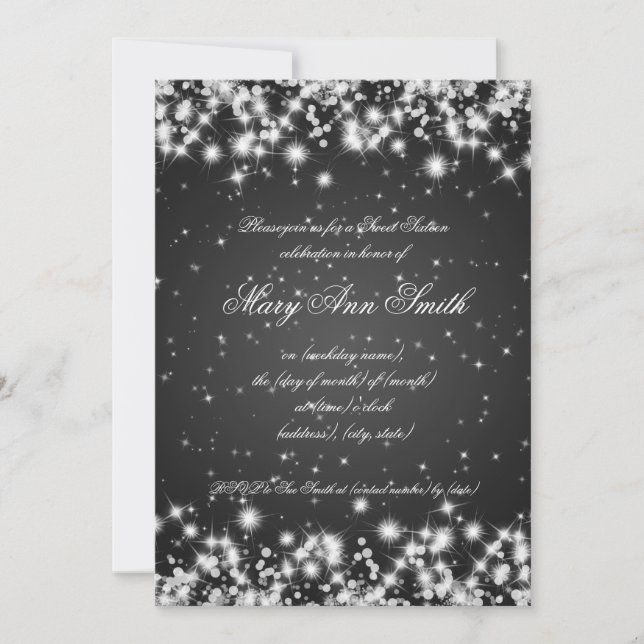 Convite Preto da faísca do inverno da festa de aniversário (Frente)