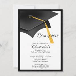 Convite preto da festa de formatura do boné do
