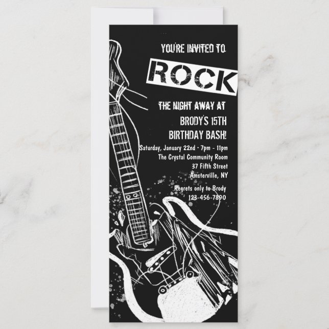 Convite Preto de Guitarra de Rock (Frente)