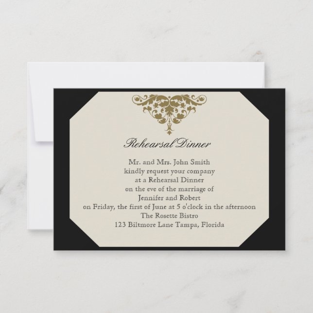 Convite Preto de marfim e ensaio do casamento tema damasco (Frente)