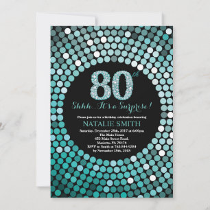 Convite Preto do aniversário do 80 da surpresa e brilho d