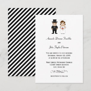 Convite preto do casamento Stripes-3x5 da noiva &