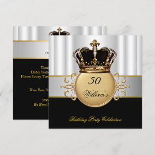 Convite Preto Dourado Real Branco Aniversário Príncipe Rei