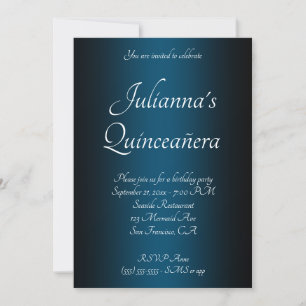 Convite Preto e Azul Oceano Ombre Quinceañera Aniversário