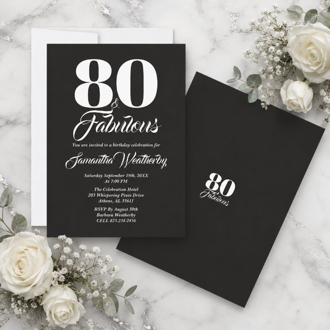 Convite Preto e Branco 80 e Fabuloso Tipografia (Black and White 80 and Fabulous Typography Invitation)