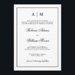 Convite preto e branco à moda do casamento<br><div class="desc">Este convite chique,  elegante do casamento caracteriza um fundo branco com um quadro e um texto pretos. Você pode personalizar a parte superior com suas iniciais.</div>