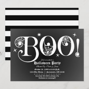 Convite Preto e Branco BOO Festa Elegante de Halloween