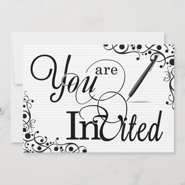 Convite Preto e Branco Clássico do Evento Comercial ou da  (Frente)