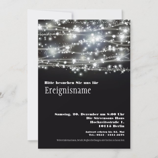 Convite preto e branco da festa das estrelas cinti (Frente)