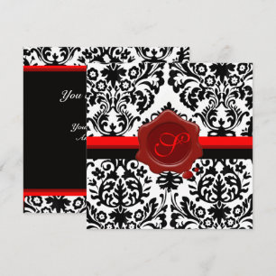 CONVITE PRETO E BRANCO DAMASCO, MONOGRAMA DE SELAGEM DE CE