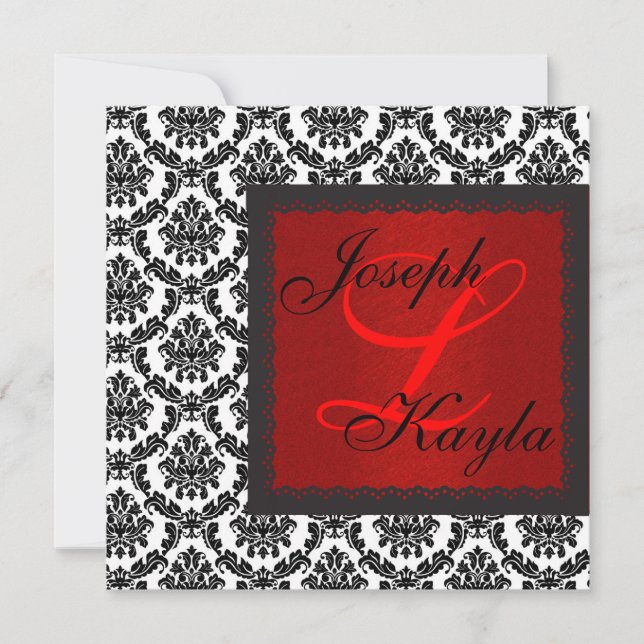 Convite Preto e Branco DAMASK Férias Clássico Casamento In (Frente)
