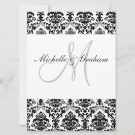Convite Preto e Branco Damasko Elegante Casamento