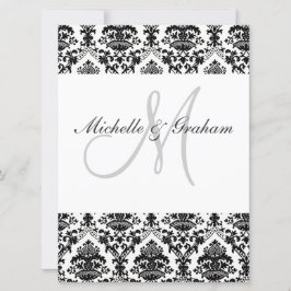 Convite Preto e Branco Damasko Elegante Casamento
