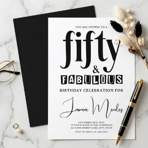 Convite Preto E Branco Elegante 50 & Fabuloso Aniversário