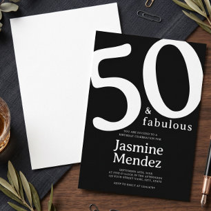 Convite Preto e Branco Elegante 50 & Fabuloso Aniversário