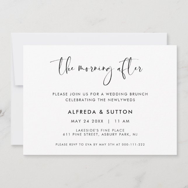 Convite Preto e branco elegante A manhã após (Frente)