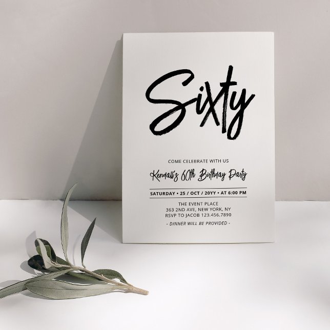 Convite Preto e Branco | Festa de Aniversário Chic Sixty 6 (Criador carregado)