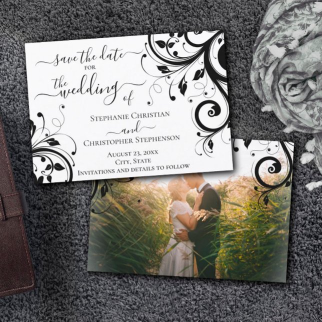 Convite Preto e Branco Festivo Salve a data de volta Foto (Criador carregado)