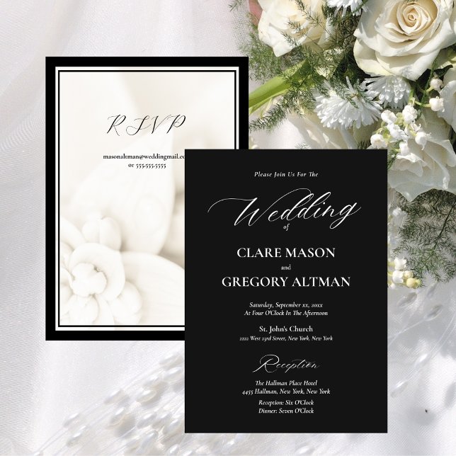 Convite Preto e Branco Formal com Casamento RSVP (Formal Black and White with RSVP Wedding Invitation)