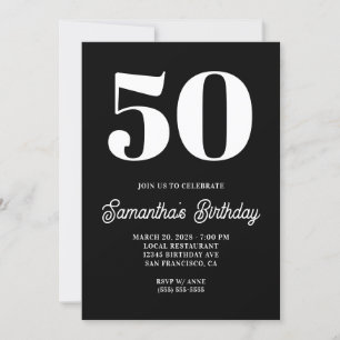 Convite Preto e Branco Grande Número 50º Aniversário