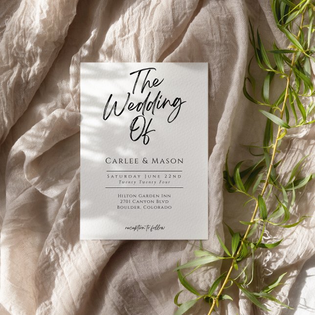 Convite Preto e Branco minimalista moderno Casamento de (Criador carregado)