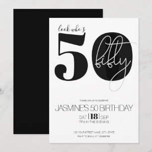 Convite Preto E Branco Moderno Elegante 50 Aniversário
