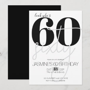 Convite Preto E Branco Moderno Elegante 60 Aniversário