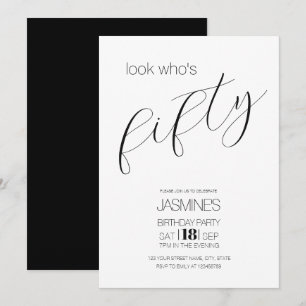 Convite Preto E Branco Moderno Script 50 Aniversário