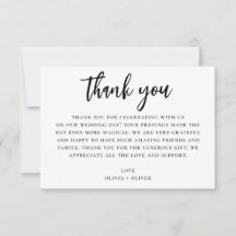 Preto e branco obrigado. Nota de casamento moderno