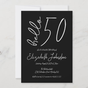 Convite Preto e Branco Olá 50 Aniversário Fabuloso Minimal