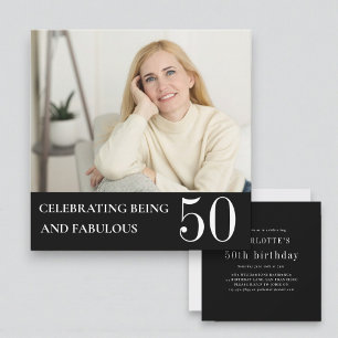 Convite Preto e Branco para 50º Aniversário com Fo