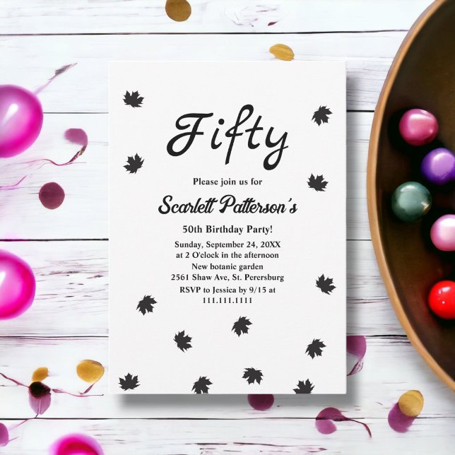 Convite Preto e Branco Simples Elegantes Quinto Aniversári (Criador carregado)