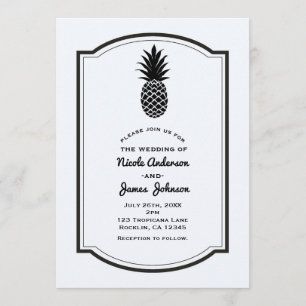 Convite Preto e Branco Tropical Abacaxi Elegante Chic