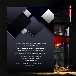 Convite Preto e Cinza Abstrato 85º Aniversário Coquetel