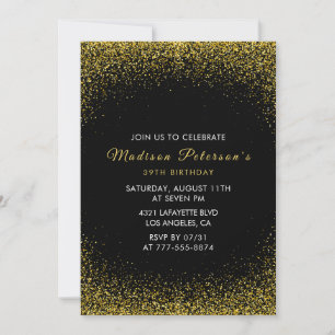 Convite Preto e Dourado 39º aniversário Glam Glitter