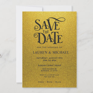 Convite Preto e Dourado Brilhante Glitter Save The Date