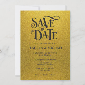 Convite Preto e Dourado Brilhante Glitter Save The Date