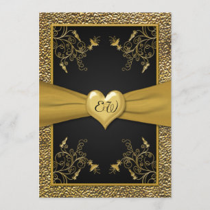 Convite preto e Dourado dramático do casamento do