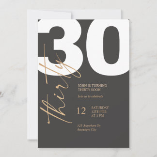 Convite Preto e Dourado Elegante 30º Aniversário