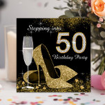 Convite Preto e Dourado entrando na Festa de aniversário 5<br><div class="desc">Belo preto e ouro entrando em 50 convites de aniversário com vidro de champanhe elegante, e calçados de salto alto de ouro. Você pode personalizar facilmente esse elegante convite de aniversário preto e dourado entrando em 50 para o seu evento simplesmente adicionando seus detalhes no estilo de fonte e na...</div>