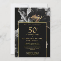 Preto E Dourado Floral Elegante 50º Aniversário