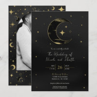 Preto e Dourado Moderno Celestial Lua Estrelas Cas