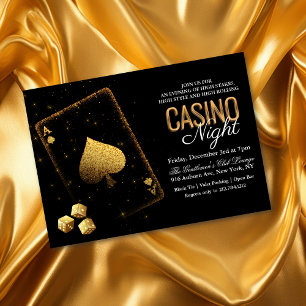 Convite Preto e Dourado Noite de Cassino Vegas